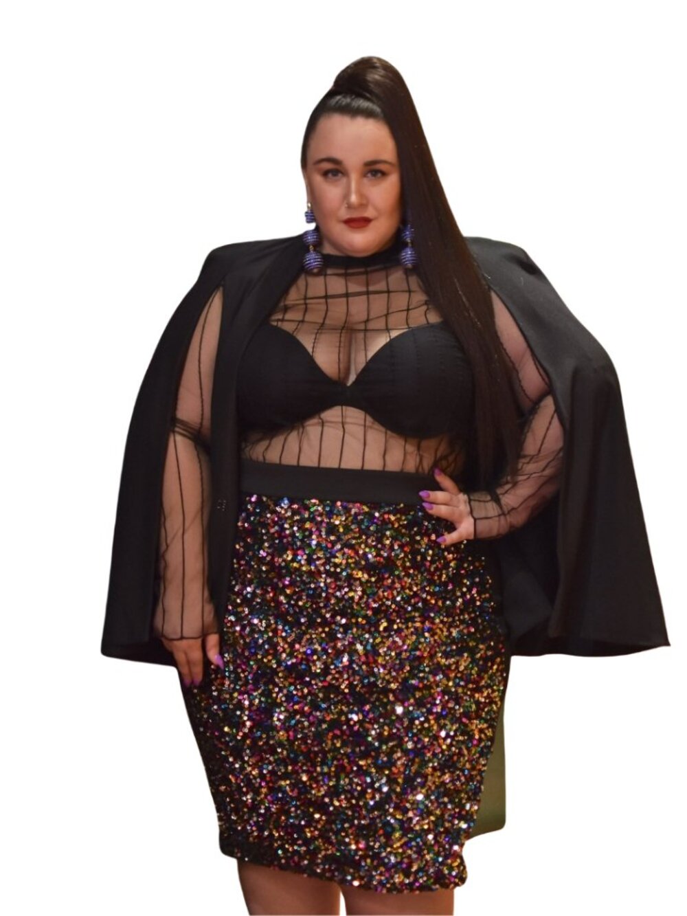 Eloquii Black and Rainbow Sequin Pencil Skirt